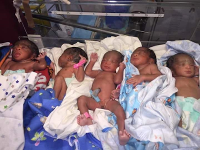 Photos: Married couple who have been childless for 10 years welcome quintuplets in Cross River State