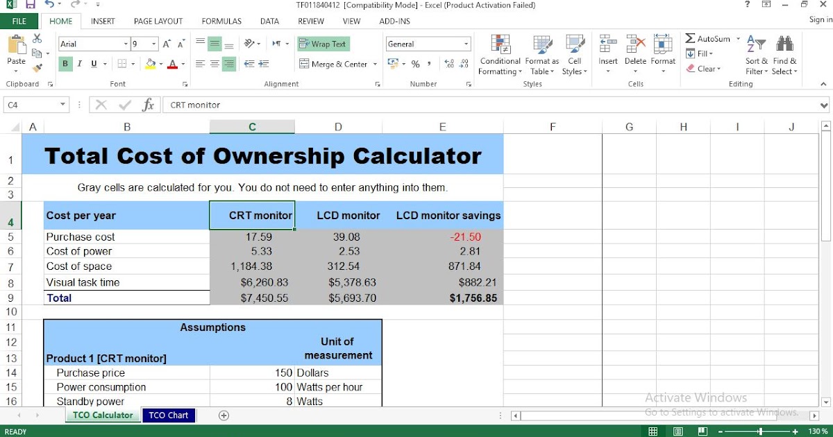 Total cost of ownership calculator excel template ENGINEERING MANAGEMENT