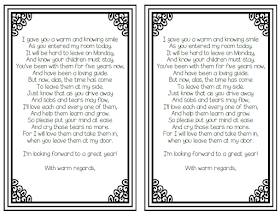 Nurturing Noggins: First Day of Kindergarten Poem to Parents