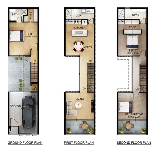 31 Desain denah rumah minimalis dengan lebar 4 meter, 5 