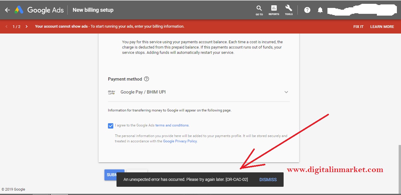 Google Adwords Payment Error An Unexpected Error Has Occurred