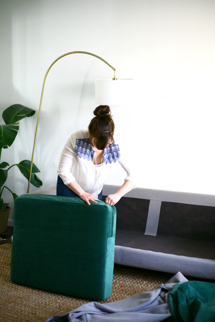 Our statement sofa! Comfort Works green velvet IKEA sofa cover / Create