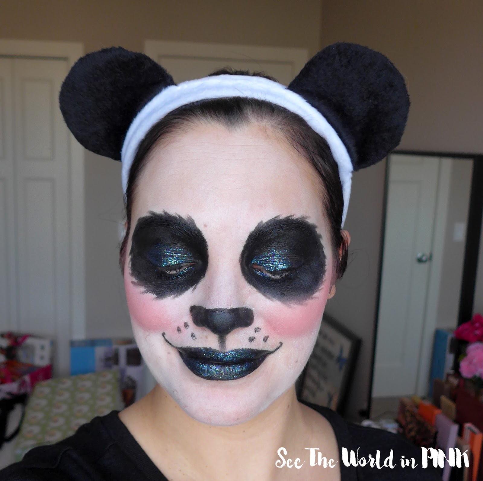  Halloween Look - Pretty Glam Glitter Panda Makeup! 