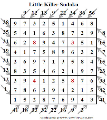 Little Killer Sudoku (Daily Sudoku League #144) Puzzle Solution