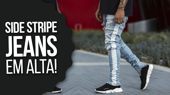 calça jeans preta com listra lateral