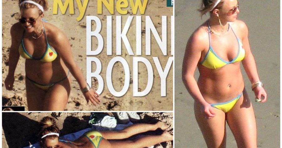 Retro Bikini Britney Spears Relaxes On A Malibu Beach In A Yellow Bikini