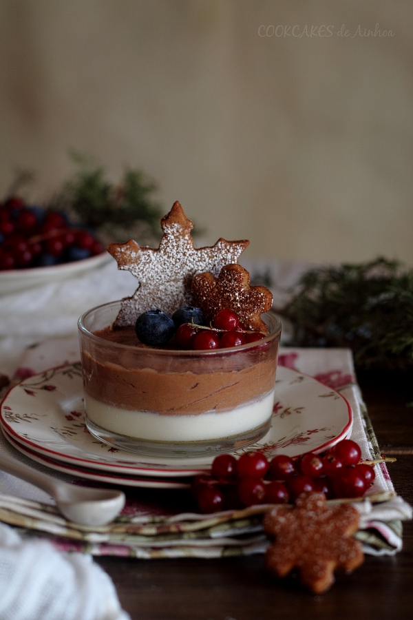 Mousse de Chocolat y Panna Cotta de Cava. Vasitos dobles con Galletas de Jengibre. Cookcakes de Ainhoa