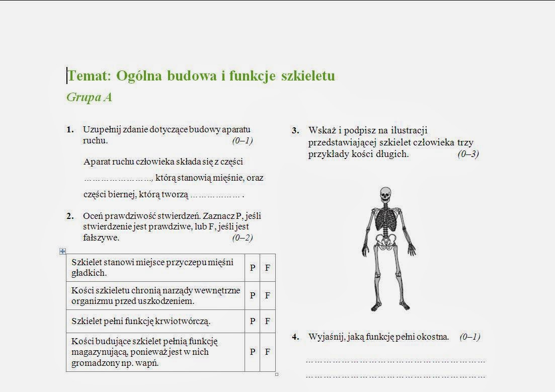 Biologia Sprawdzian Klasa 7 Aparat Ruchu Testy / Sprawdziany / Kartkówki