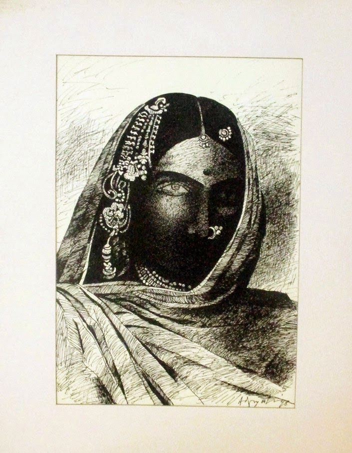 Adimoolam K.M Queen 21''x14'',  Ink on paper, 11th annual show, Galerie Sara Arakkal, Art Scene India