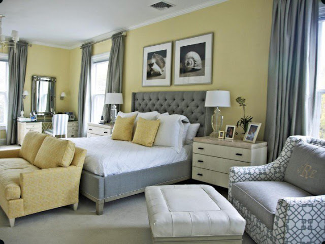 серый и желтый цвет в интерьере спальни фото