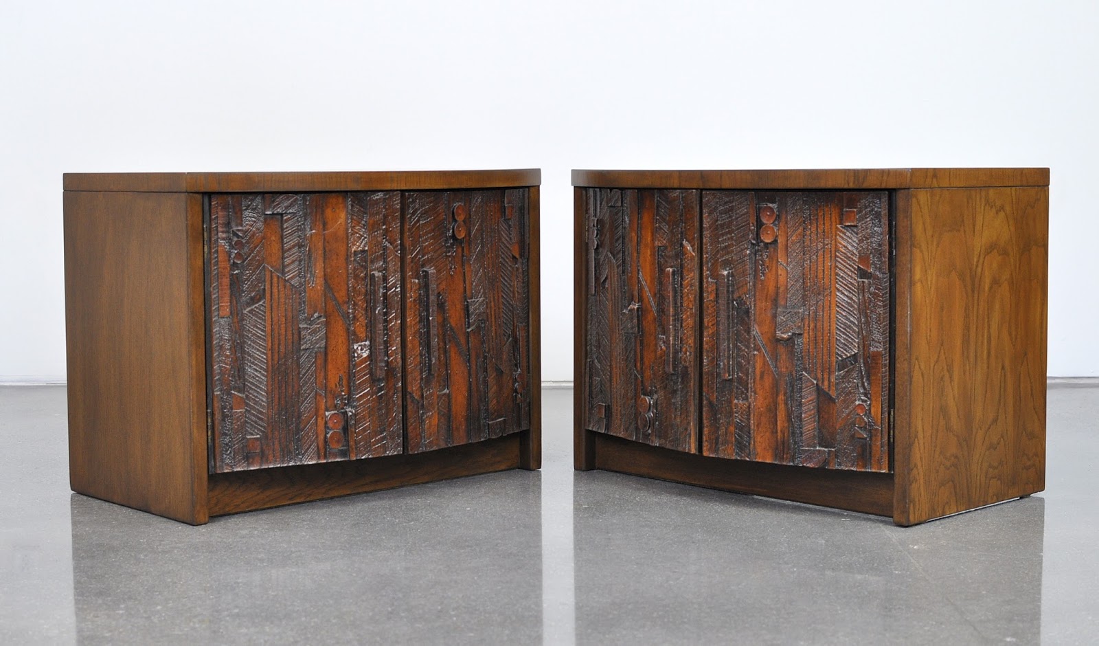 SELECT MODERN Pair of Lane Brutalist Nightstands, Side or