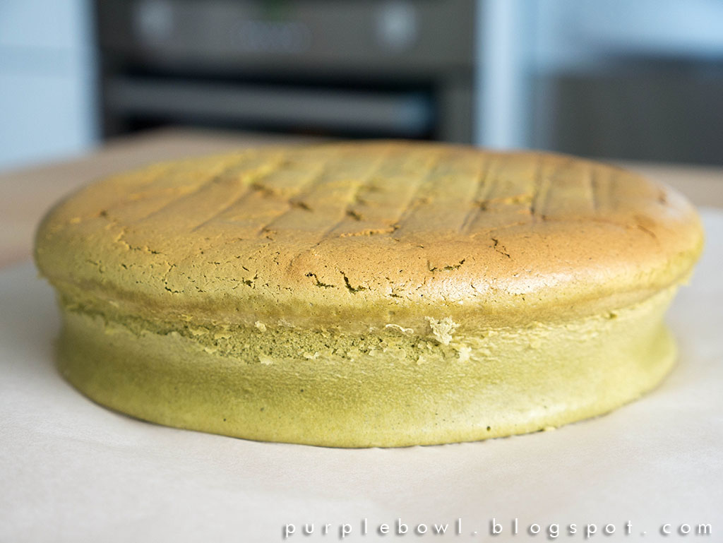 Purple bowl Japanese green tea cheesecake recipe