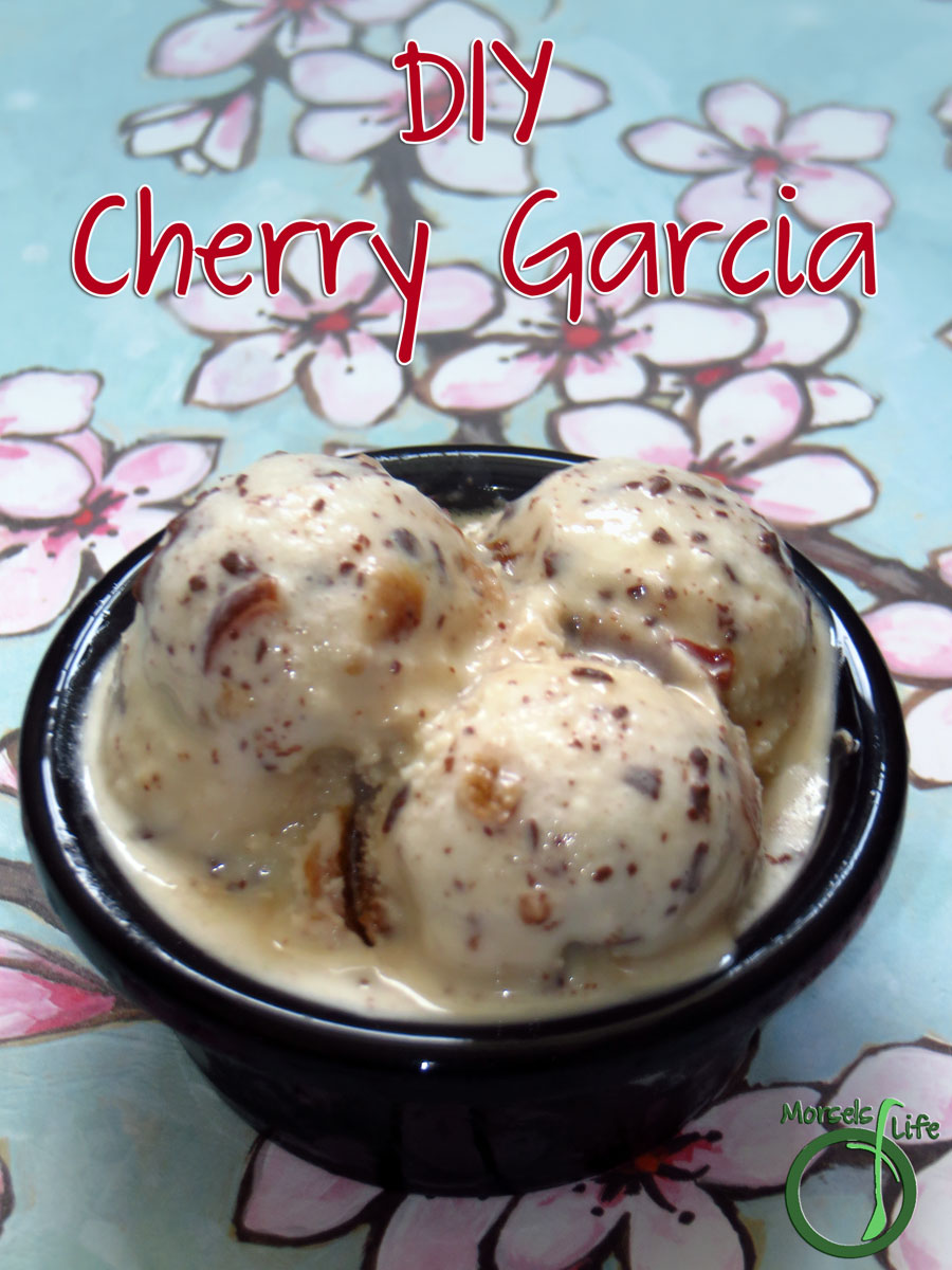Morsels of Life - DIY Cherry Garcia - A rich, creamy ice cream churned together with cherries and dark chocolate shavings. Almost like Ben and Jerry's Cherry Garcia!