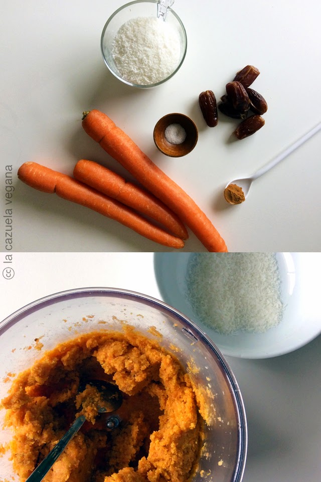 Bolitas crudiveganas de zanahoria y coco. Raw food.