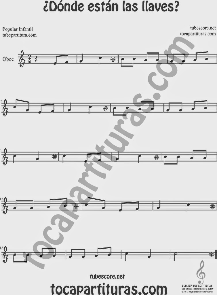  ¿Dónde están las llaves? Partitura de Oboe Sheet Music for Oboe Music Score