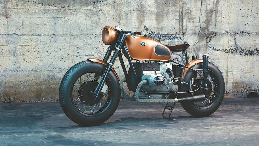 Orange and Black Bmw Motorcycle Before Concrete Wall Orange and Black Bmw Motorcycle Before Concrete Wall