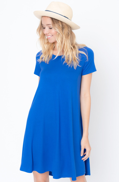 Shop for Royal Blue Flared Tee Dress Scoop Neck and Short Sleeves On Caralase.com