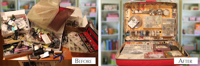 Recycled crafts:  before and after repurposed suitcase