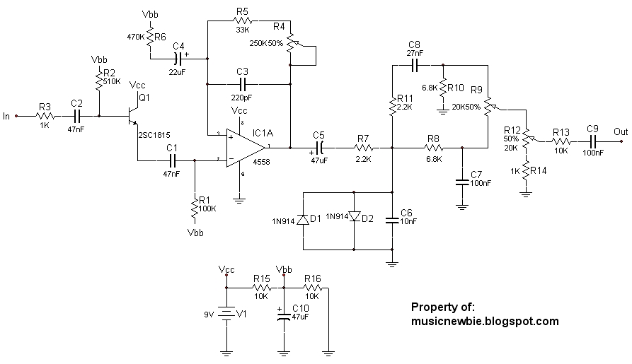 Guitars | Effect Pedals | Amps: Distortion pedal | Schematic
