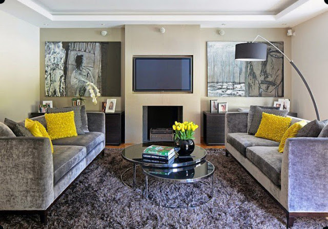 серый и желтый цвет в интерьере гостиной фото