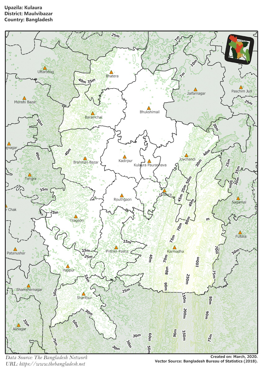 Kulaura Upazila Elevation Map Moulvibazar District Bangladesh
