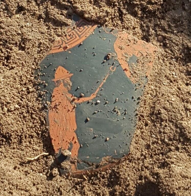 Fragment of Attic red figure vase with image of Hermes found at Paestum