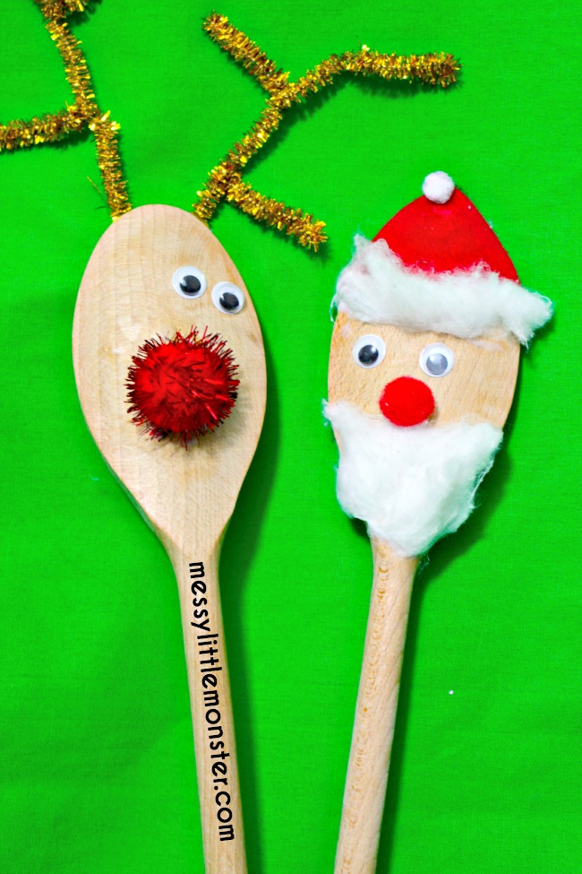 Santa and Rudolf Christmas spoon puppet craft. Simple craft suitable for preschoolers and toddlers