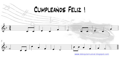 Partitura para flauta dulce Cumpleaños Feliz. La Brújula Musical. Happy Birthday Recorder sheet music