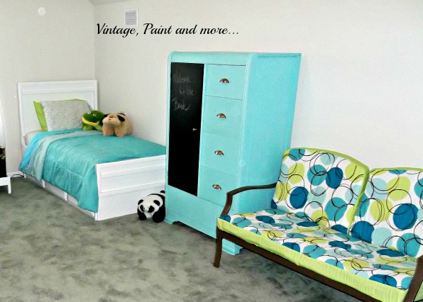 Vintage, Paint and more... beach themed teen hangout room done in bright beach colors - diy painted thrifted furniture