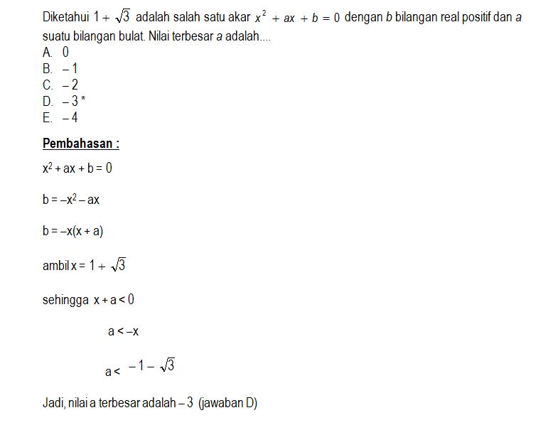 Pembahasan Soal SBMPTN 2016 (Persamaan Kuadrat