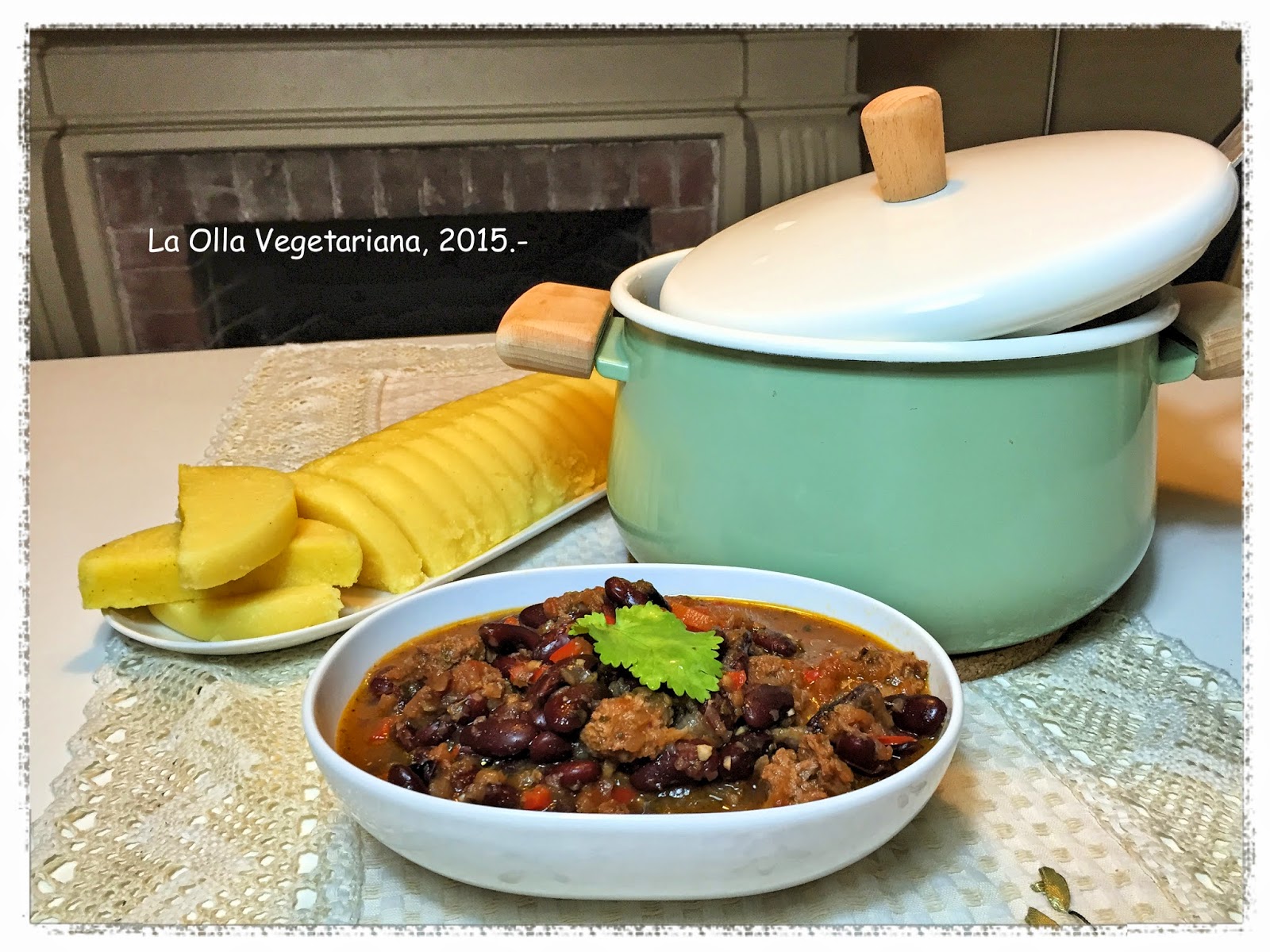 La Olla Vegetariana Chili con "carne" vegano.