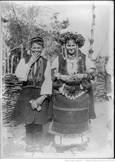Young Macedonian couple in traditional costumes during WW1