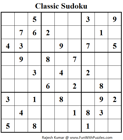 Classic Sudoku  (Fun With Sudoku #101)