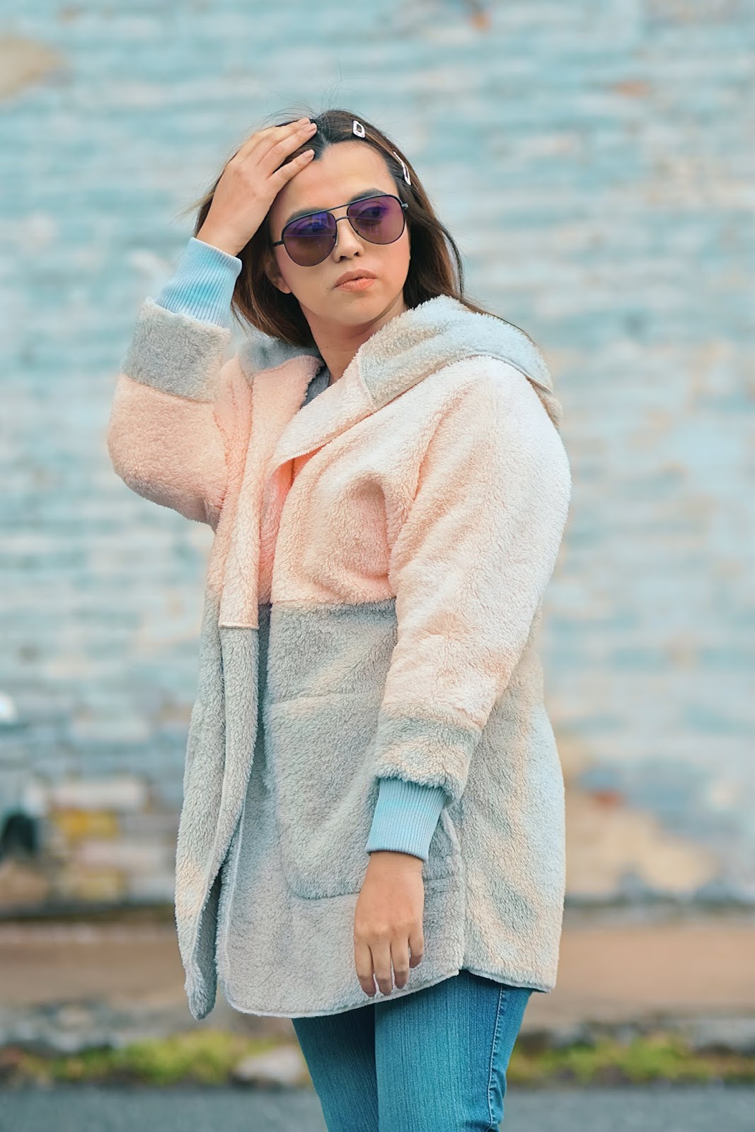 Light Pink Color Block Hooded Fleece Cardigan by Mari Estilo-lookbookstore-spring 2019-fashionblogger-dcblogger-marisolflamenco-itgirl-modaelsalvador-modamexico-travelblogger-