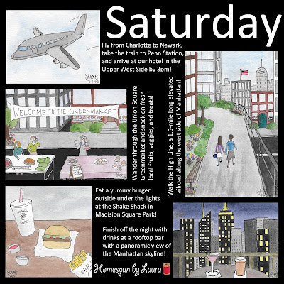 watercolor paintings drawings of NYC vacation trip itinerary plans