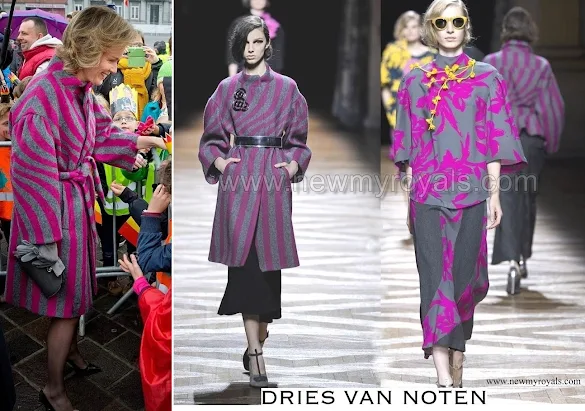 Queen Mathilde wore Dries Van Noten Coat and Dress