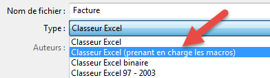 Type de fichier classeur macro Type de fichier classeur macro