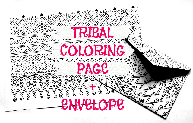 Tribal Coloring Book Page and Envelope. Free Printables + How to DIY (Video).