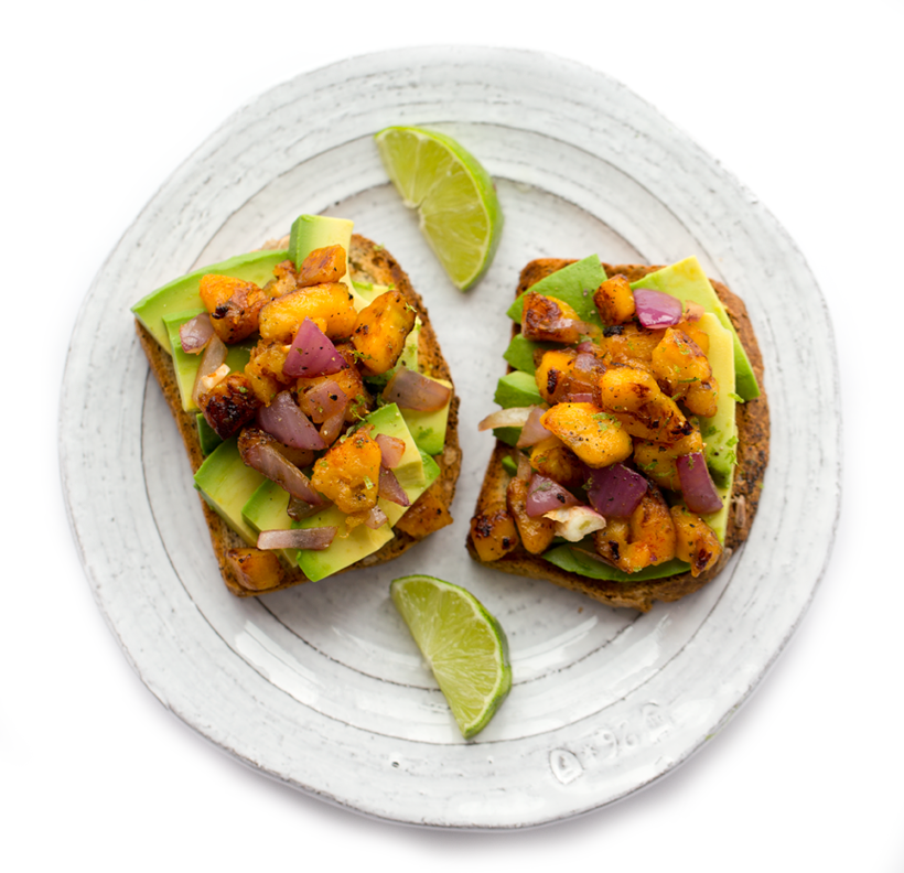 Avocado Toast with skillet Plantains and Lime