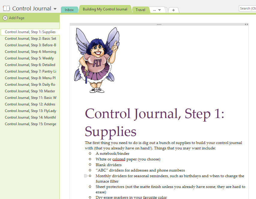 I'm So Far From Perfect FlyLady Control Journal OneNote lesson 1