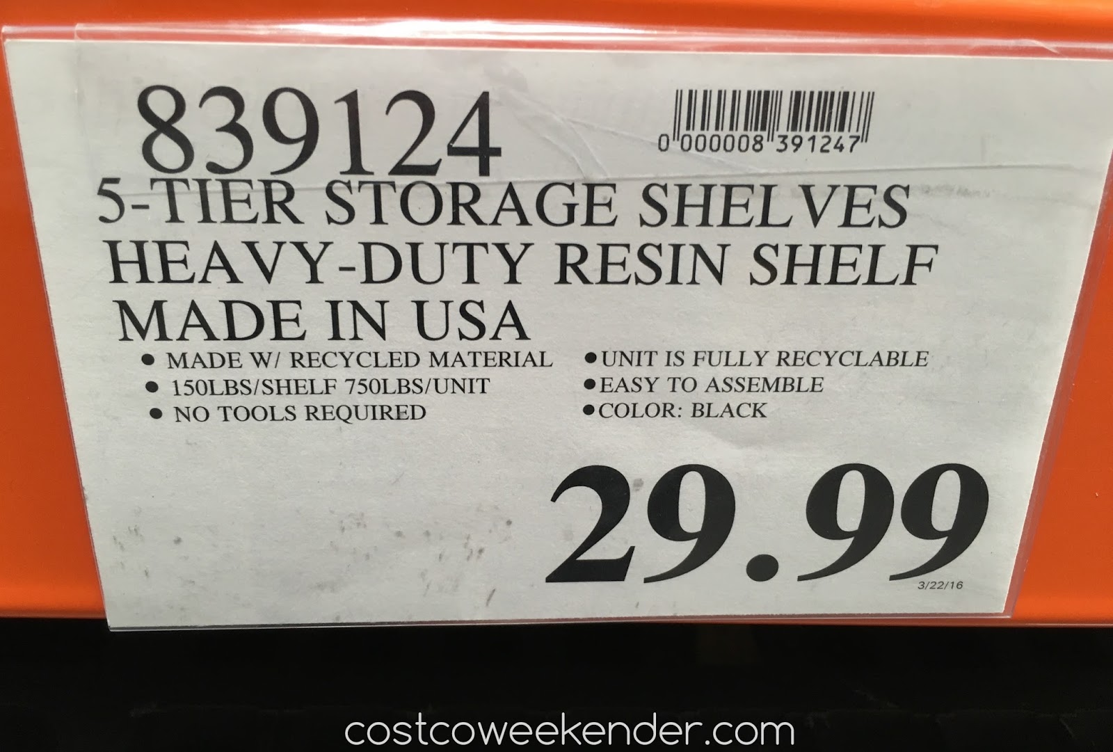 Keter 36" x 18" Storage Unit with 5 Shelves Costco Weekender