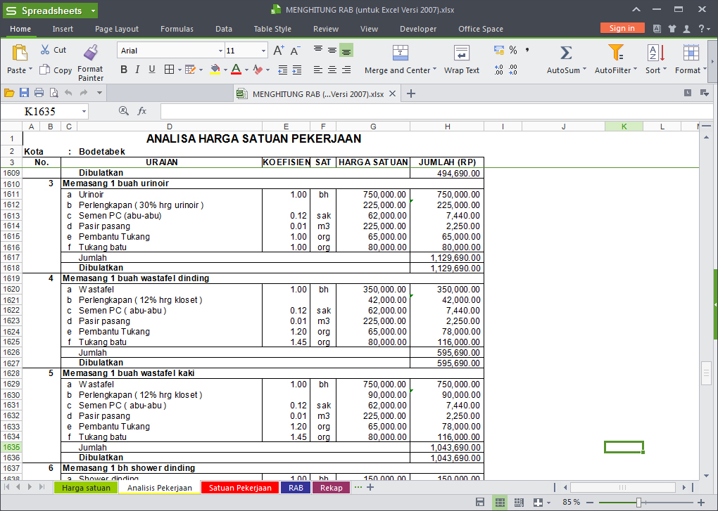 Software RAB  Excel  Untuk Menghitung Anggaran Biaya Bangun 
