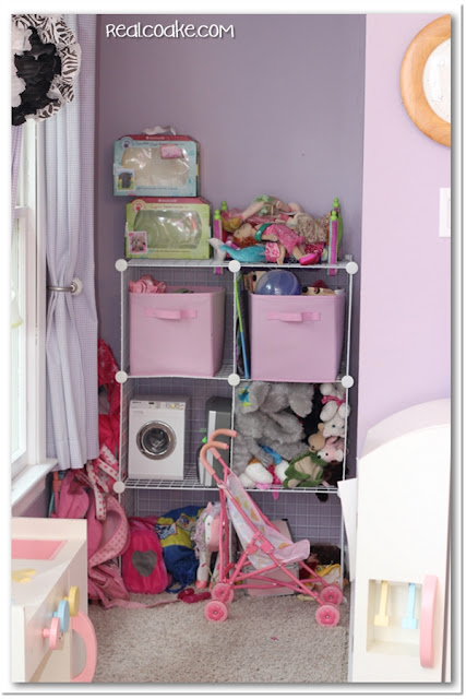Love how great this looks and how it simplified the playroom. Easy toy storage using Rubbermaid All Access Organizers. #Organizing #Playroom #Storage #RealCoake