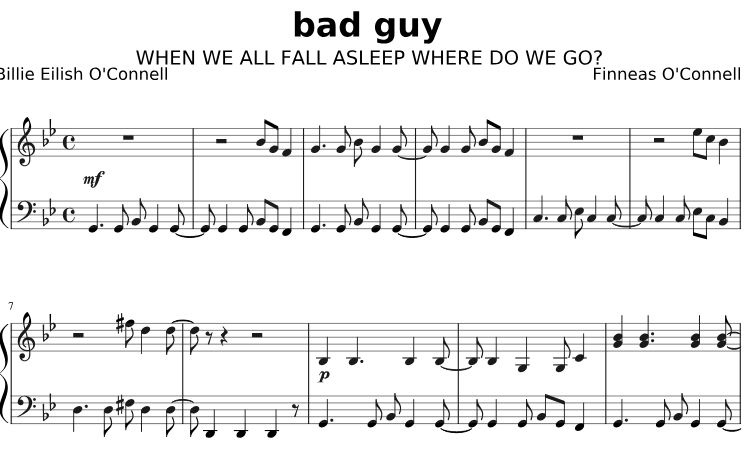 Piano Sheet Music Billie Eilish Bad Guy Piano Sheet Music Pdf