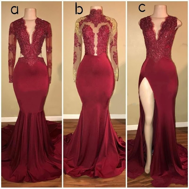 Burgundy Mermaid Evening Dresses | Luxury Lace Appliques Long Prom Dresses