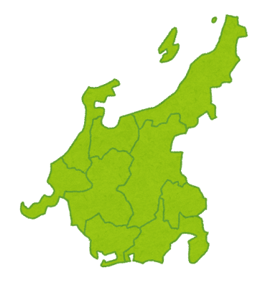 中部地方の地図のイラスト（地方区分）県境あり