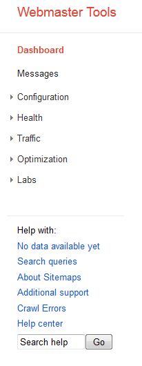 Google Webmaster Tools Dashboard