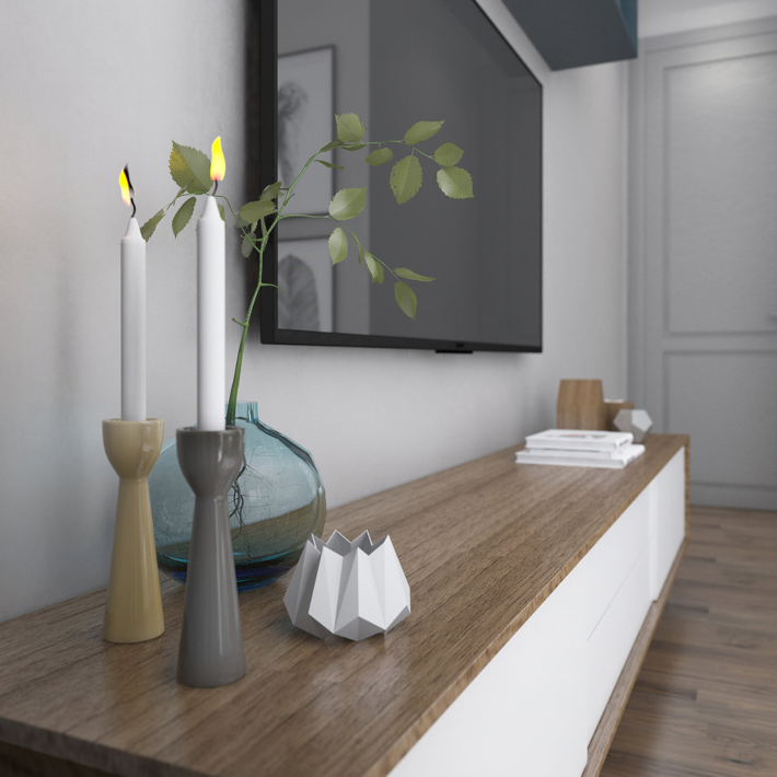 Proyecto 3d para un mini apartamento con dormitorio independiente