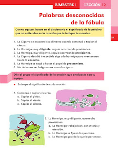 Apoyo Primaria Español 2do grado Bloque 1 lección 12 Palabras desconocidas de la fábula 