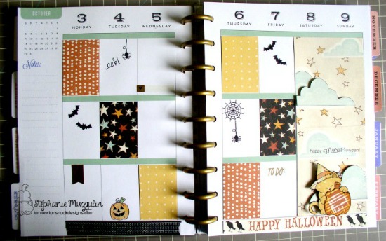 Halloween Planner Spread by Stephanie Muzzulin | Newton's Perfect Pumpkin Stamp set by Newton's Nook Designs #newtonsnook